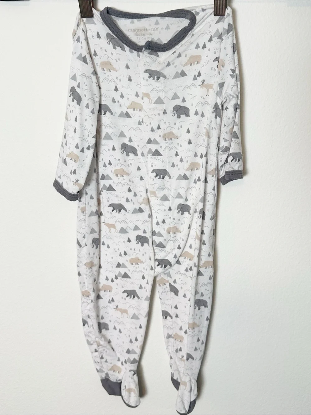 Magnetic Me Grey Animal Mountain Print Footie Onesie 3-6 Months